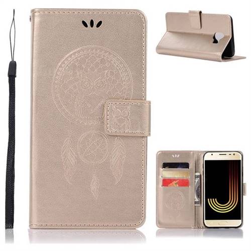 Intricate Embossing Owl Campanula Leather Wallet Case for Samsung Galaxy J4 (2018) SM-J400F - Champagne
