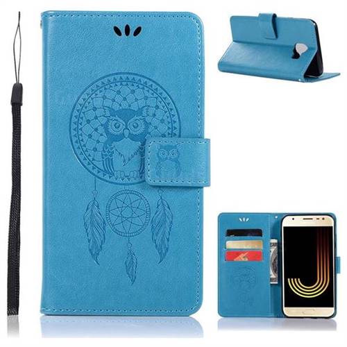 Intricate Embossing Owl Campanula Leather Wallet Case for Samsung Galaxy J4 (2018) SM-J400F - Blue
