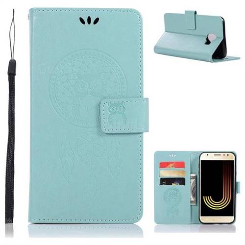 Intricate Embossing Owl Campanula Leather Wallet Case for Samsung Galaxy J4 (2018) SM-J400F - Green