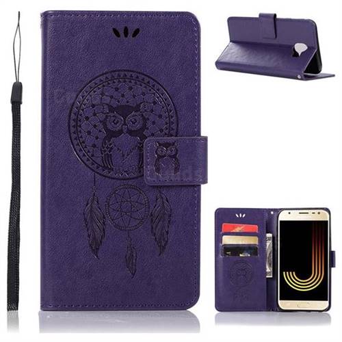 Intricate Embossing Owl Campanula Leather Wallet Case for Samsung Galaxy J4 (2018) SM-J400F - Purple