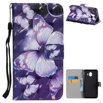 Violet butterfly 3D Painted Leather Wallet Case for Samsung Galaxy J4 (2018) SM-J400F