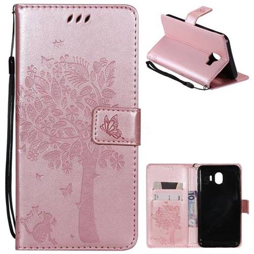 Embossing Butterfly Tree Leather Wallet Case for Samsung Galaxy J4 (2018) SM-J400F - Rose Pink