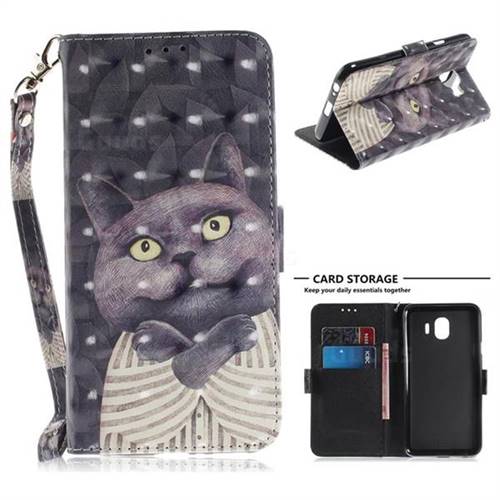 Cat Embrace 3D Painted Leather Wallet Phone Case for Samsung Galaxy J4 (2018) SM-J400F