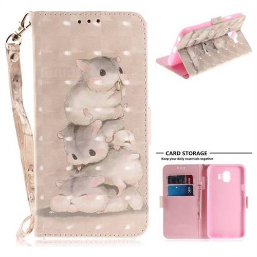 Three Squirrels 3D Painted Leather Wallet Phone Case for Samsung Galaxy J4 (2018) SM-J400F