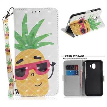 Pineapple Glasses 3D Painted Leather Wallet Phone Case for Samsung Galaxy J4 (2018) SM-J400F