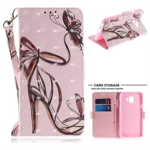 Butterfly High Heels 3D Painted Leather Wallet Phone Case for Samsung Galaxy J4 (2018) SM-J400F