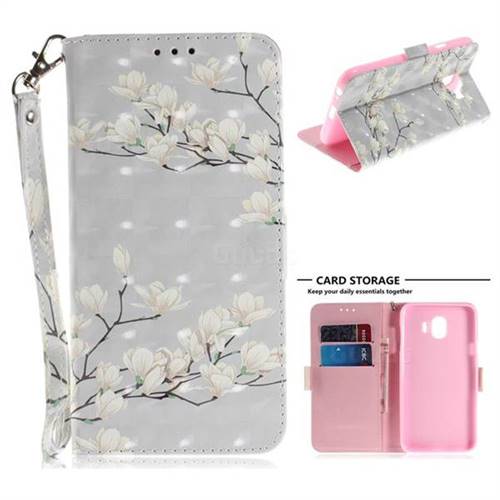 Magnolia Flower 3D Painted Leather Wallet Phone Case for Samsung Galaxy J4 (2018) SM-J400F
