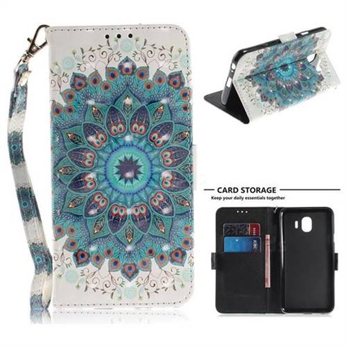 Peacock Mandala 3D Painted Leather Wallet Phone Case for Samsung Galaxy J4 (2018) SM-J400F
