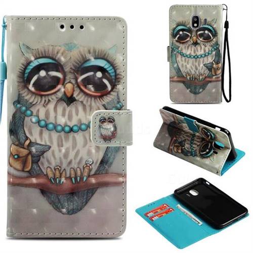 Sweet Gray Owl 3D Painted Leather Wallet Case for Samsung Galaxy J4 (2018) SM-J400F