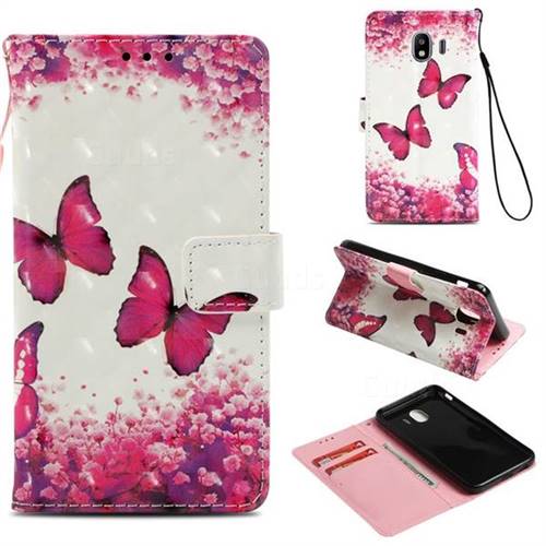 Rose Butterfly 3D Painted Leather Wallet Case for Samsung Galaxy J4 (2018) SM-J400F