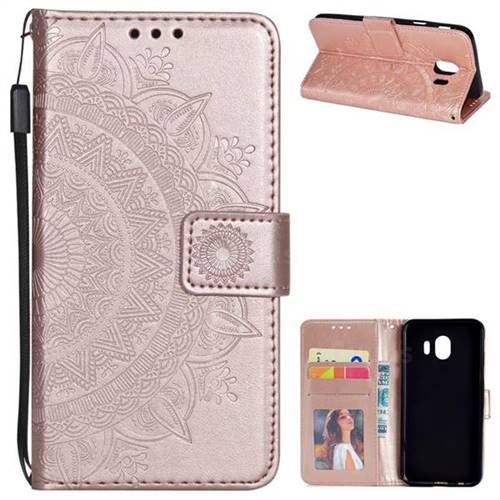 Intricate Embossing Datura Leather Wallet Case for Samsung Galaxy J4 (2018) SM-J400F - Rose Gold