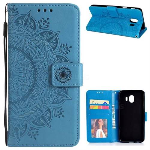 Intricate Embossing Datura Leather Wallet Case for Samsung Galaxy J4 (2018) SM-J400F - Blue