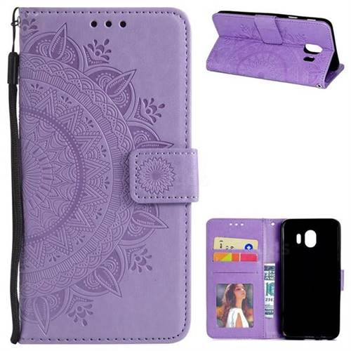 Intricate Embossing Datura Leather Wallet Case for Samsung Galaxy J4 (2018) SM-J400F - Purple