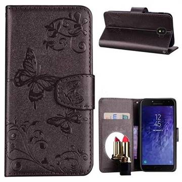 Embossing Butterfly Morning Glory Mirror Leather Wallet Case for Samsung Galaxy J4 (2018) SM-J400F - Silver Gray