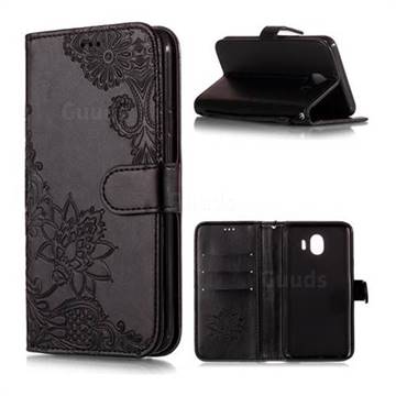 Intricate Embossing Lotus Mandala Flower Leather Wallet Case for Samsung Galaxy J4 (2018) SM-J400F - Black