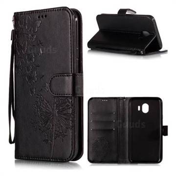 Intricate Embossing Dandelion Butterfly Leather Wallet Case for Samsung Galaxy J4 (2018) SM-J400F - Black