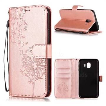 Intricate Embossing Dandelion Butterfly Leather Wallet Case for Samsung Galaxy J4 (2018) SM-J400F - Rose Gold