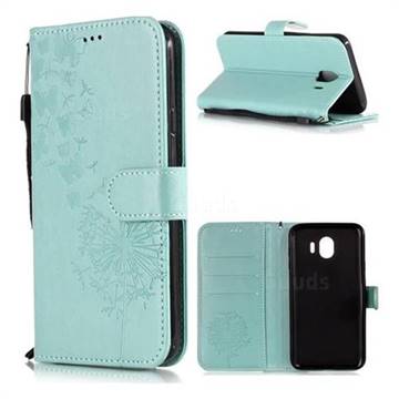 Intricate Embossing Dandelion Butterfly Leather Wallet Case for Samsung Galaxy J4 (2018) SM-J400F - Green