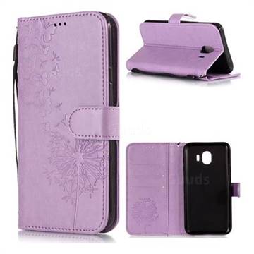 Intricate Embossing Dandelion Butterfly Leather Wallet Case for Samsung Galaxy J4 (2018) SM-J400F - Purple