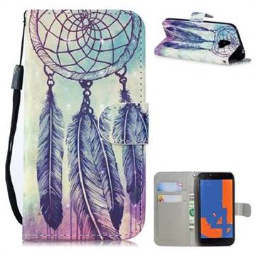 Feather Wind Chimes 3D Painted Leather Wallet Phone Case for Samsung Galaxy J4 (2018) SM-J400F