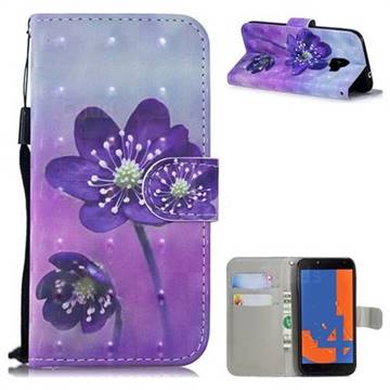 Purple Flower 3D Painted Leather Wallet Phone Case for Samsung Galaxy J4 (2018) SM-J400F