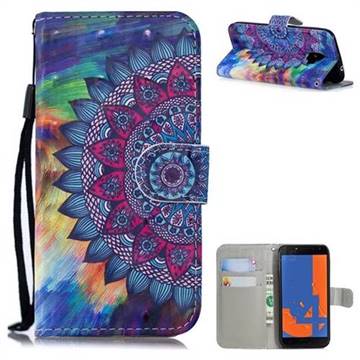 Oil Painting Mandala 3D Painted Leather Wallet Phone Case for Samsung Galaxy J4 (2018) SM-J400F