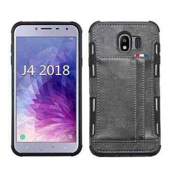 Luxury Shatter-resistant Leather Coated Card Phone Case for Samsung Galaxy J4 (2018) SM-J400F - Gray