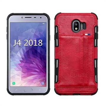 Luxury Shatter-resistant Leather Coated Card Phone Case for Samsung Galaxy J4 (2018) SM-J400F - Red