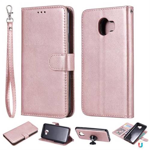 Retro Greek Detachable Magnetic PU Leather Wallet Phone Case for Samsung Galaxy J4 (2018) SM-J400F - Rose Gold