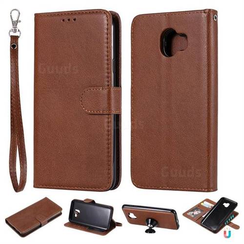 Retro Greek Detachable Magnetic PU Leather Wallet Phone Case for Samsung Galaxy J4 (2018) SM-J400F - Brown