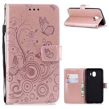 Intricate Embossing Butterfly Circle Leather Wallet Case for Samsung Galaxy J4 (2018) SM-J400F - Rose Gold
