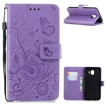 Intricate Embossing Butterfly Circle Leather Wallet Case for Samsung Galaxy J4 (2018) SM-J400F - Purple