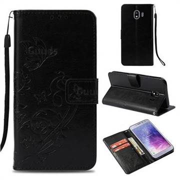 Embossing Butterfly Flower Leather Wallet Case for Samsung Galaxy J4 (2018) SM-J400F - Black