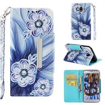 Button Flower Big Metal Buckle PU Leather Wallet Phone Case for Samsung Galaxy J4 (2018) SM-J400F