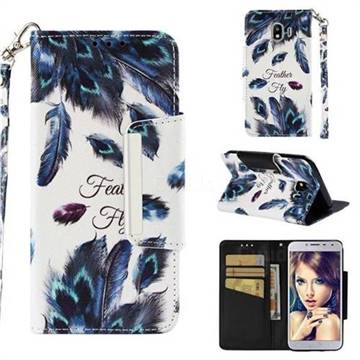 Peacock Feather Big Metal Buckle PU Leather Wallet Phone Case for Samsung Galaxy J4 (2018) SM-J400F