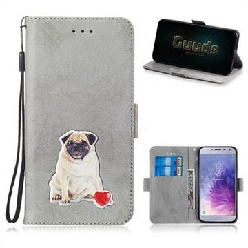 Retro Leather Phone Wallet Case with Aluminum Alloy Patch for Samsung Galaxy J4 (2018) SM-J400F - Gray