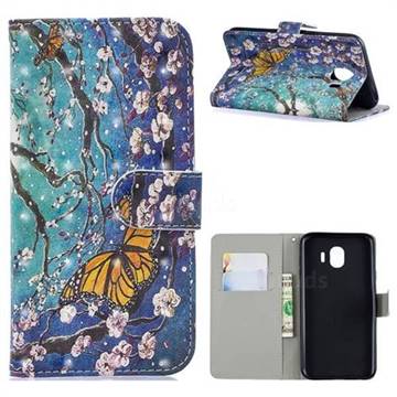 Blue Butterfly 3D Painted Leather Phone Wallet Case for Samsung Galaxy J4 (2018) SM-J400F