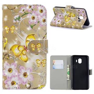 Golden Butterfly 3D Painted Leather Phone Wallet Case for Samsung Galaxy J4 (2018) SM-J400F
