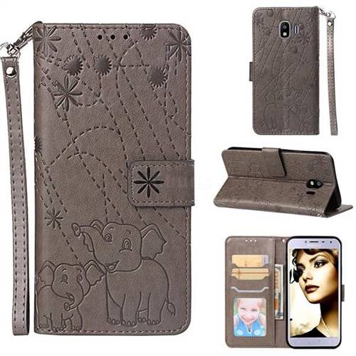 Embossing Fireworks Elephant Leather Wallet Case for Samsung Galaxy J4 (2018) SM-J400F - Gray
