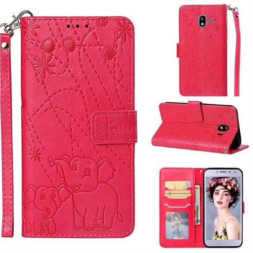 Embossing Fireworks Elephant Leather Wallet Case for Samsung Galaxy J4 (2018) SM-J400F - Red