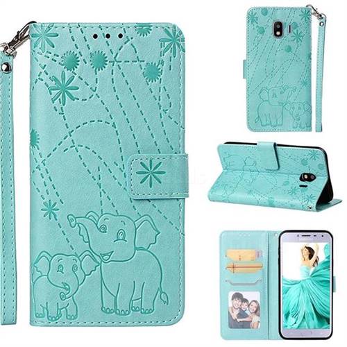 Embossing Fireworks Elephant Leather Wallet Case for Samsung Galaxy J4 (2018) SM-J400F - Green