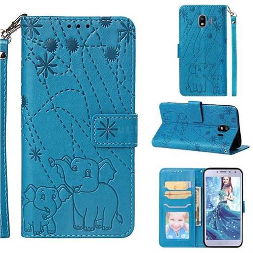 Embossing Fireworks Elephant Leather Wallet Case for Samsung Galaxy J4 (2018) SM-J400F - Blue