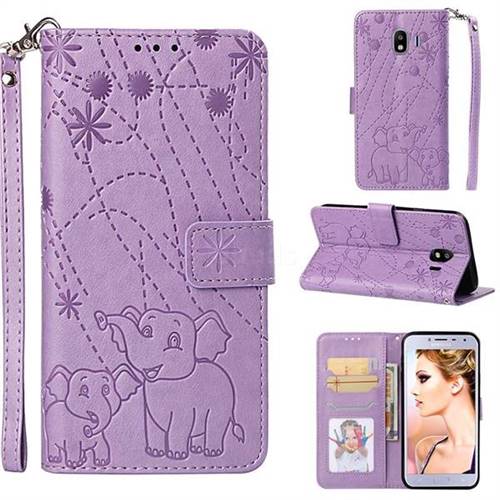 Embossing Fireworks Elephant Leather Wallet Case for Samsung Galaxy J4 (2018) SM-J400F - Purple