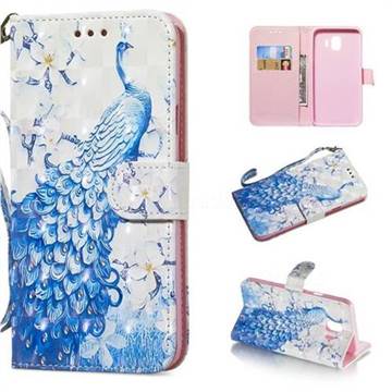 Blue Peacock 3D Painted Leather Wallet Phone Case for Samsung Galaxy J4 (2018) SM-J400F