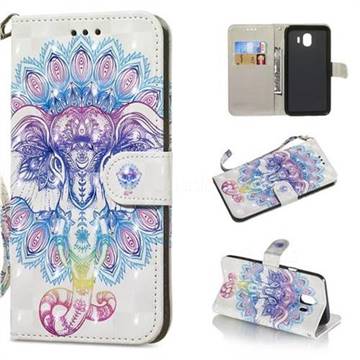 Colorful Elephant 3D Painted Leather Wallet Phone Case for Samsung Galaxy J4 (2018) SM-J400F