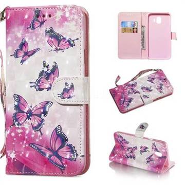 Pink Butterfly 3D Painted Leather Wallet Phone Case for Samsung Galaxy J4 (2018) SM-J400F