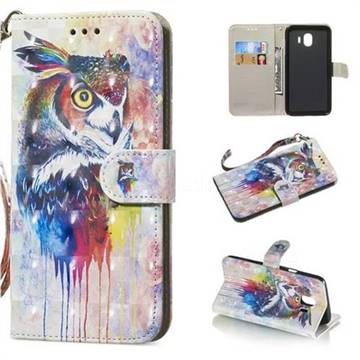 Watercolor Owl 3D Painted Leather Wallet Phone Case for Samsung Galaxy J4 (2018) SM-J400F
