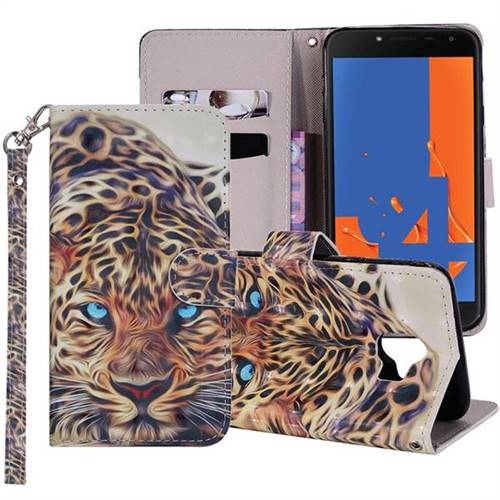 Leopard 3D Painted Leather Phone Wallet Case Cover for Samsung Galaxy J4 (2018) SM-J400F