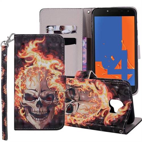 Flame Skull 3D Painted Leather Phone Wallet Case Cover for Samsung Galaxy J4 (2018) SM-J400F