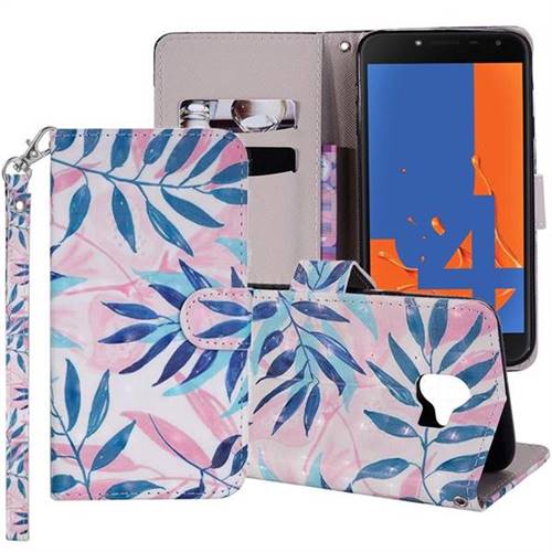 Green Leaf 3D Painted Leather Phone Wallet Case Cover for Samsung Galaxy J4 (2018) SM-J400F